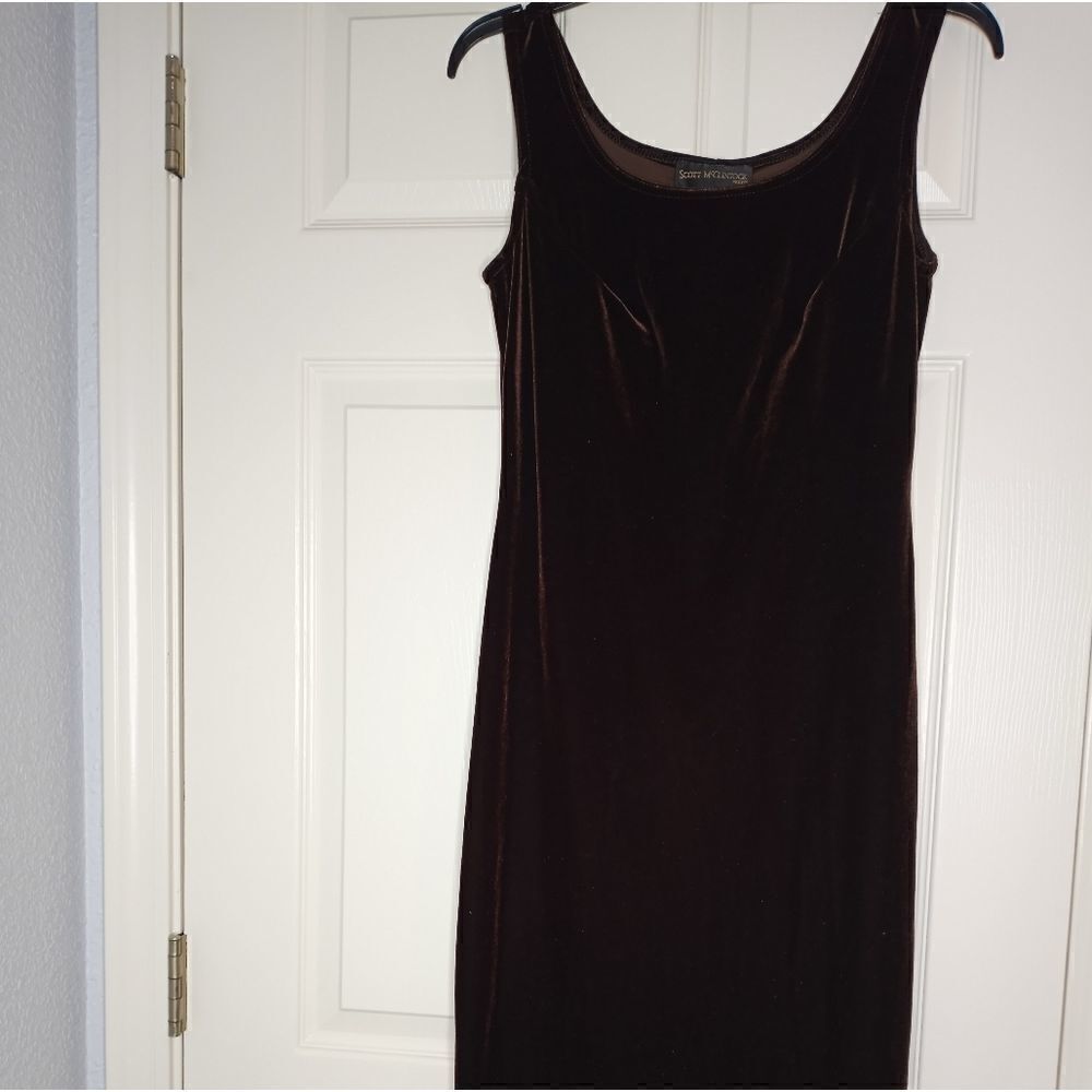 Scott Mcclintock 6P Brown Maxi Sleeveless Velvet Women's Party Dress